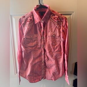 Rock & Roll Cowgirl Button Down Shirt with Embroidery